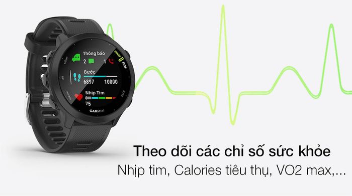 Đồng hồ thông minh Garmin Forerunner 55 dây silicone đen có nhiều tính năng theo dõi sức khỏe
