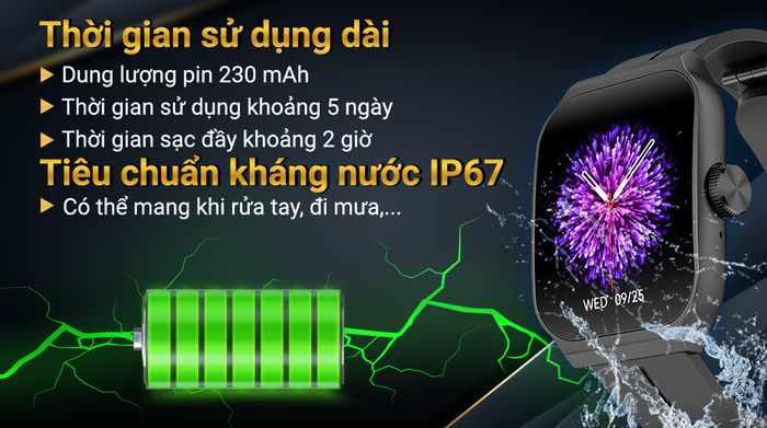 BeFit Watch Ultra 45.8mm dây silicone - Pin và Kháng nước