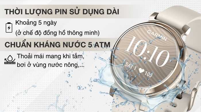 Đồng hồ thông minh Garmin Lily 2 34mm - Pin và chống nước