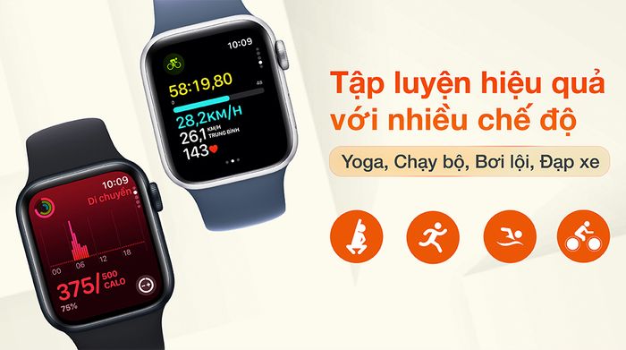 Apple Watch SE 2023 40mm viền nhôm dây silicone - Chế độ thể thao
