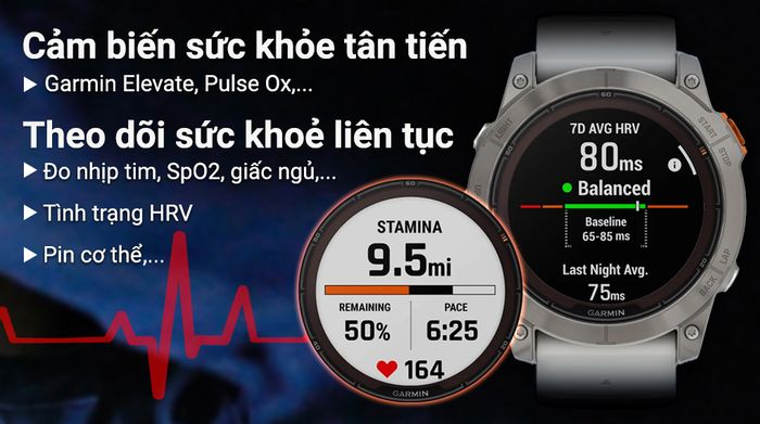 Garmin Fenix 7X Pro Solar Titanium - Cảm biến sức khỏe hiện đại