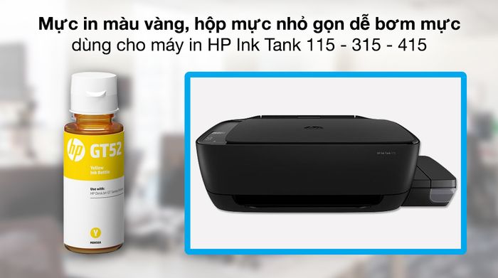 Mực in phun HP GT52 Vàng Original Ink Bottle_M0H56AA (dành cho HP Ink Tank 115. 315. 415) - Thiết kế nhỏ gọn, thân thiện, nạp mực dễ dàng