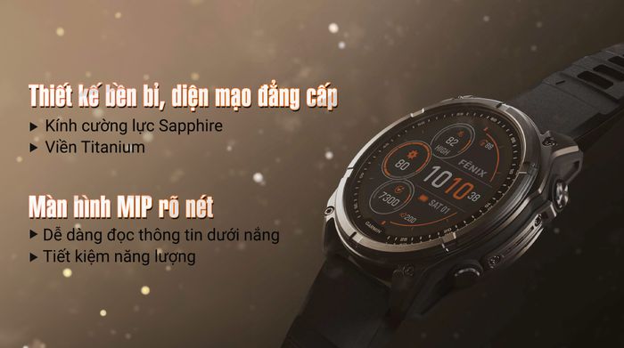 Garmin Fenix 8 Sapphire Solar 47mm viền Titanium - Thiết kế
