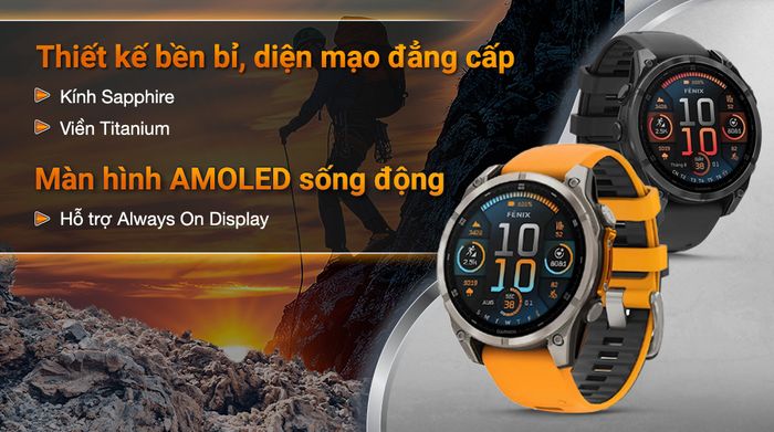 Garmin Fenix 8 Sapphire 47mm viền Titanium - Thiết kế