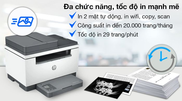 Máy in Laser trắng đen HP LaserJet MFP M236sdw/Wifi/đa năng (In/scan/copy/ADF) (9YG09A) - Tốc độ in mạnh mẽ