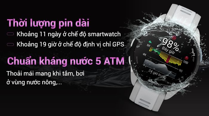 Garmin Forerunner 165 43mm - Pin và chống nước