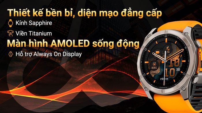 Garmin Fenix 8 Sapphire 51mm viền Titanium - Thiết kế