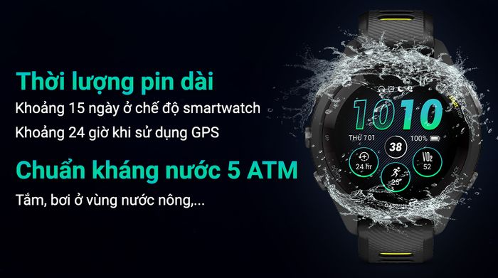 Garmin Forerunner 265S - Pin và kháng nước