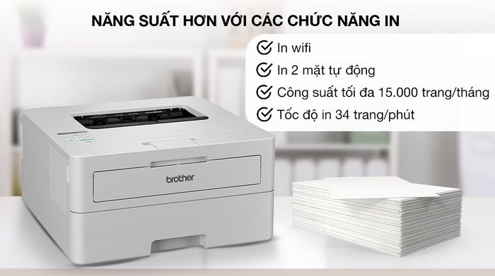 Máy in laser trắng đen đơn năng Brother HL-B2180DW Wifi - Công suất in