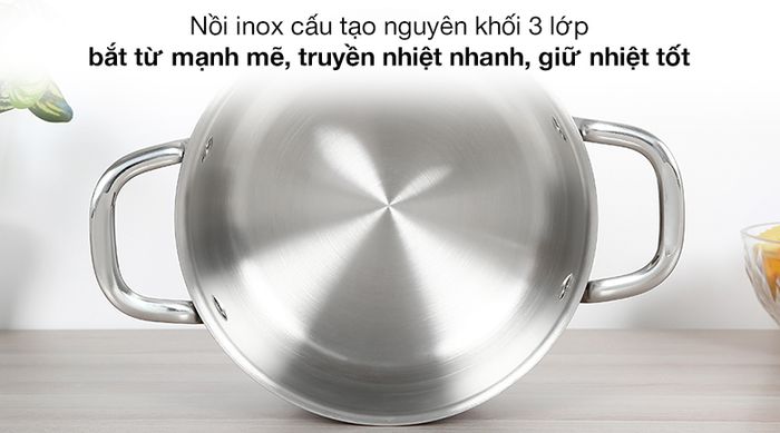 Bộ 3 cái nồi inox 3 đáy nắp kính Elmich Trimax EL-3741 - Cấu tạo nguyên khối