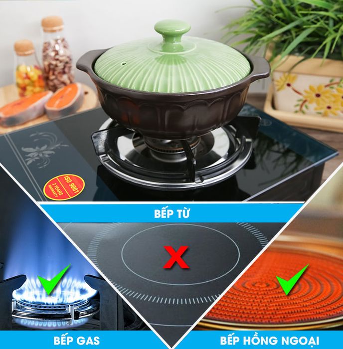 Không dùng bếp từ - Nồi đất hoa sen nắp sứ 1.2L Dong Hwa 403