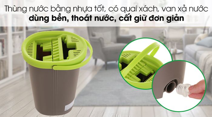 Bộ lau nhà Hommy BH-M950A - Thùng nước bộ lau nhà bằng nhựa tốt, kháng vỡ