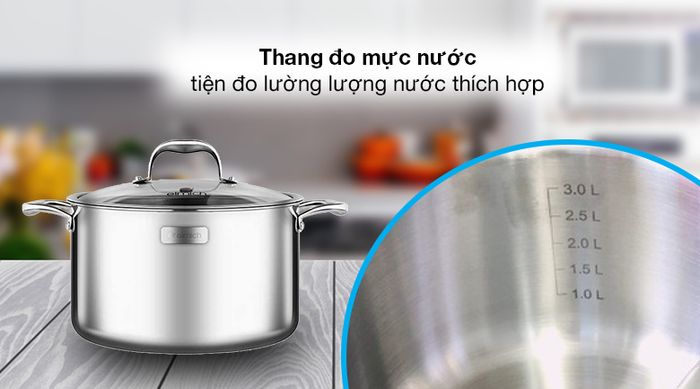 Thang đo - Nồi inox 3 đáy nắp kính 20 cm Elmich Trimax XS EL-3747