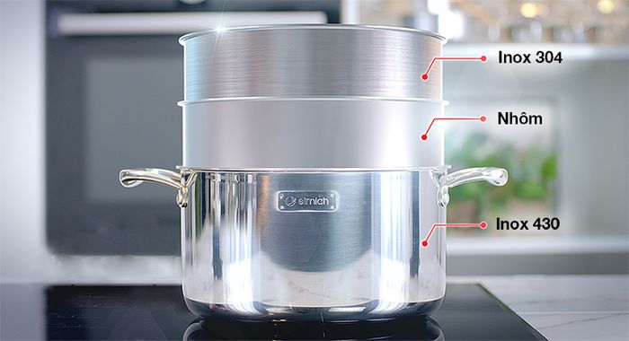 Đáy liền thành, 3 lớp - Nồi inox 3 đáy nắp kính 20 cm Elmich Trimax XS EL-3747
