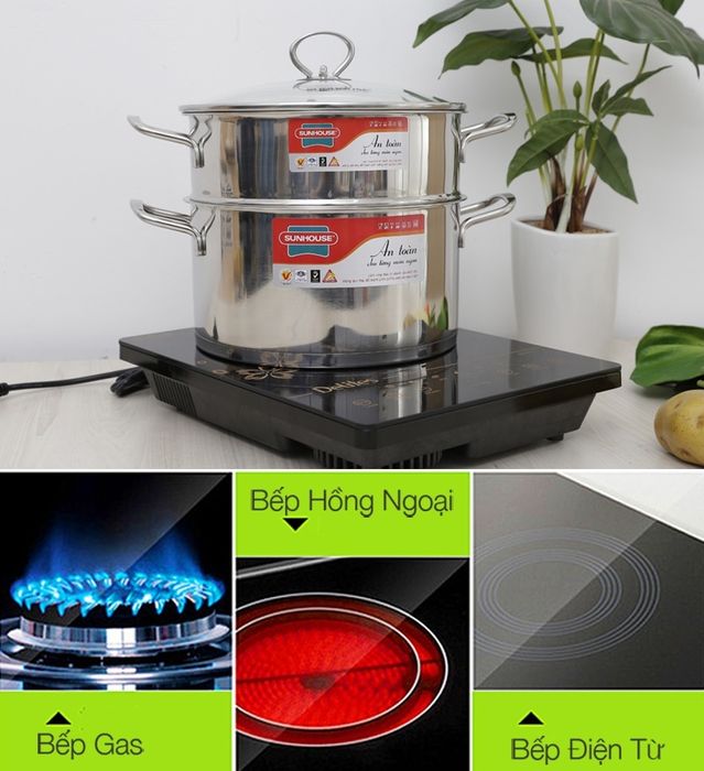 Bộ nồi xửng inox 3 đáy 24cm Sunhouse SSP25124