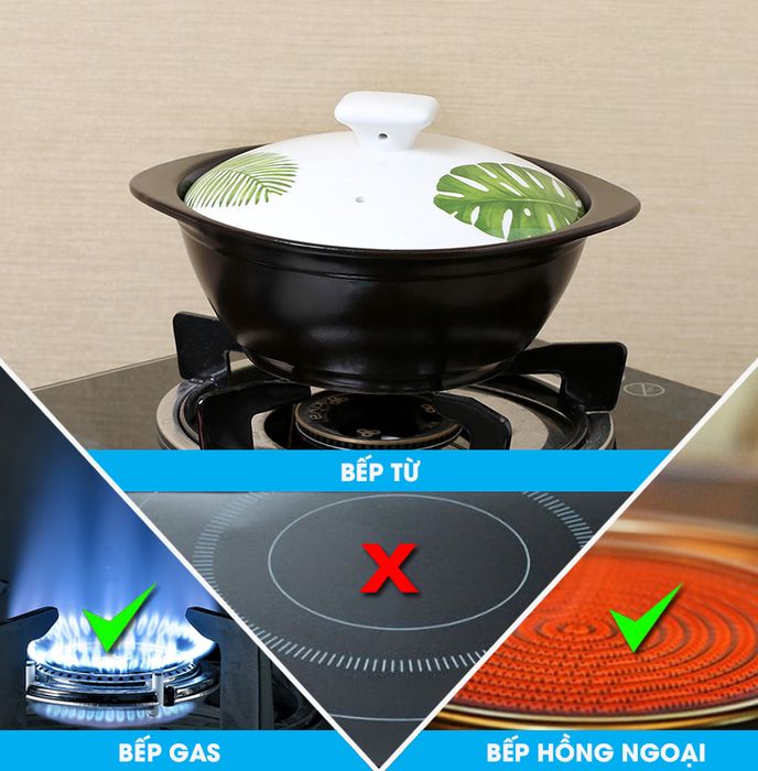 Sử dụng được trên các bếp hồng ngoại, bếp gas, không dùng được trên bếp từ - Nồi đất 1.1L DongHwa CS005 Chiếc lá