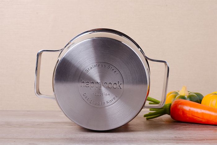 Đáy nồi phẳng truyền nhiệt đều - Nồi inox 3 đáy 16cm HappyCook N16 MLGP