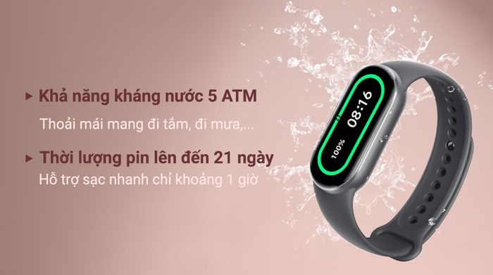 Xiaomi Mi Band 9 dây TPU - Pin và Chống nước