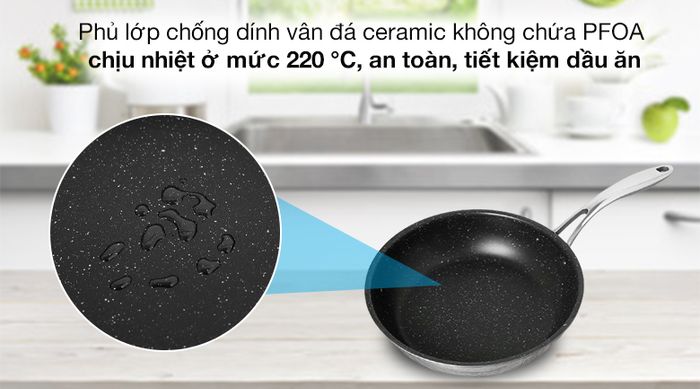 Chống dính - Chảo inox chống dính 3 đáy 26 cm Fivestar FSC26MB