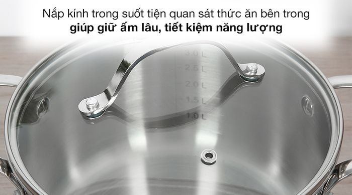 Bộ 3 cái nồi inox 3 đáy nắp kính Elmich Trimax EL-3741 - Nắp kính