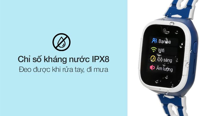 Đồng hồ định vị trẻ em 4G Kidcare S6 Xanh có chỉ số kháng nước IPX8