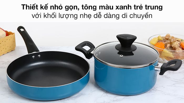 Thiết kế sang trọng - Bộ nồi chảo nhôm chống dính đáy từ Hommy BE004-20-26 Xanh