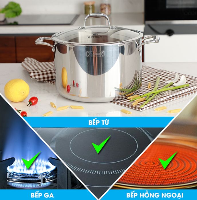 Nồi sử dụng được với bếp từ - Nồi inox 3 đáy nắp kính 20 cm Elmich Trimax XS EL-3747