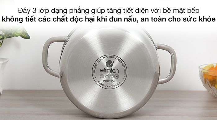 Bộ 3 cái nồi inox 3 đáy nắp kính Elmich Trimax EL-3741 - Đáy phẳng