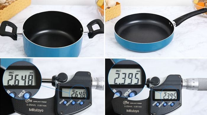 Độ dày lòng nồi và chảo - Bộ nồi chảo nhôm chống dính đáy từ Hommy BE004-20-26 Xanh