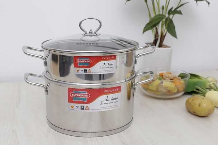 Bộ nồi xửng inox 3 đáy 24cm Sunhouse SSP25124
