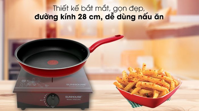 Chảo nhôm chống dính đáy từ 28cm TEFAL So Chef G1350695 - Chảo chống dính Tefal có vỏ ngoài màu đỏ đô sáng bắt mắt, tinh tế, đường kính 28 cm