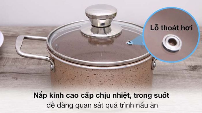 Nắp nồi trong suốt - Nồi nhôm chống dính nắp kính 20cm Hommy NE008-20