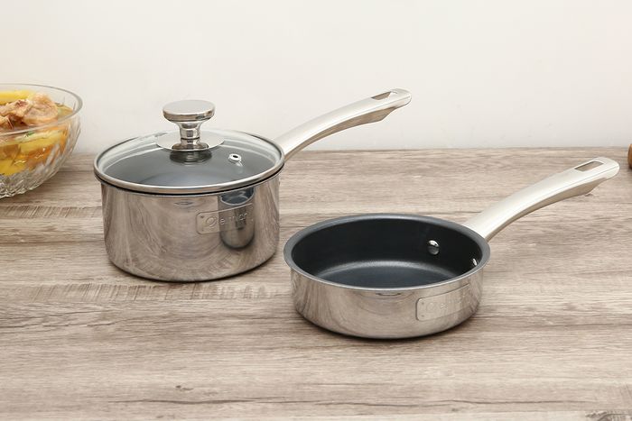 Đường kính 14 cm - Bộ 2 cái chảo quánh inox 3 đáy 14cm Elmich Trimax Baby EL-3794