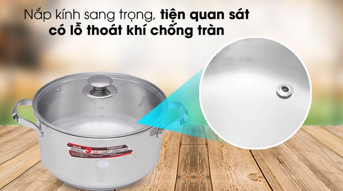 Nắp kín thủy tinh - Nồi inox 3 đáy 24cm Happycook N24-NMG