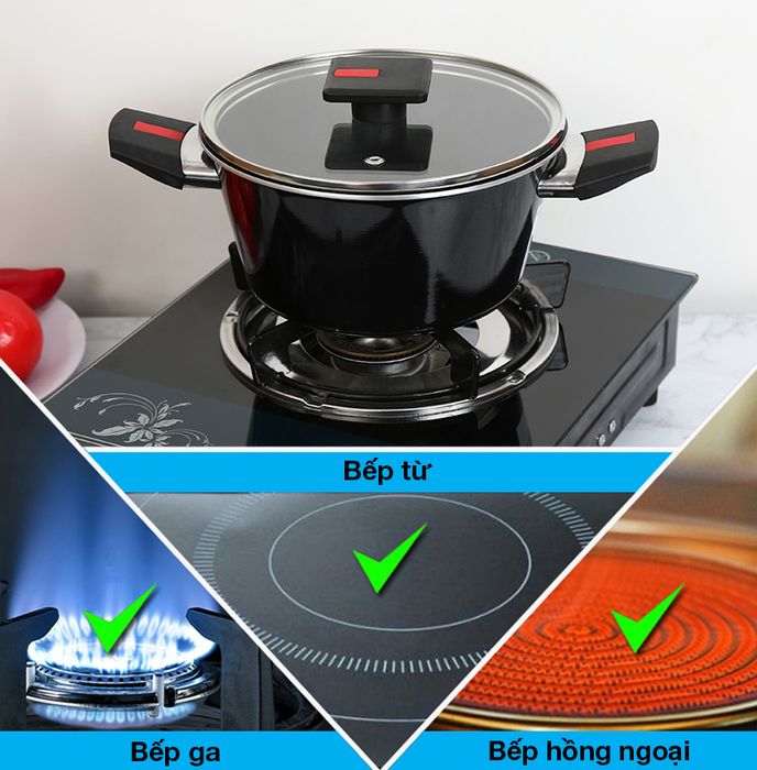 Nồi nhôm nắp kính 20cm Kims Cook NAB520 - Sử dụng được trên bếp ga, bếp hồng ngoại và bếp từ