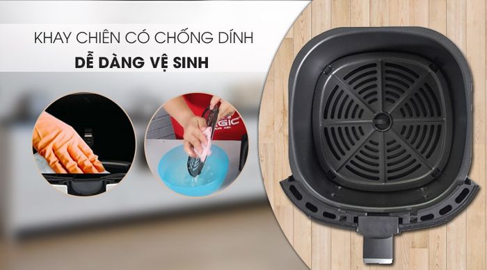 Khay chiên, lòng nồi dễ vệ sinh - Nồi chiên không dầu Magic Eco AC-102 5.5 lít