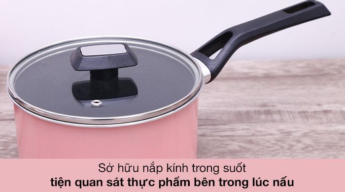 Quánh nhôm chống dính nắp kính 18cm Kims Cook EARM318H - Nắp kính trong suốt