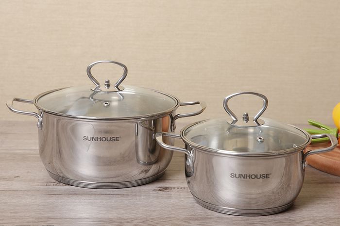 Bộ 2 nồi inox 5 đáy nắp kính Sunhouse SHG2502M-1
