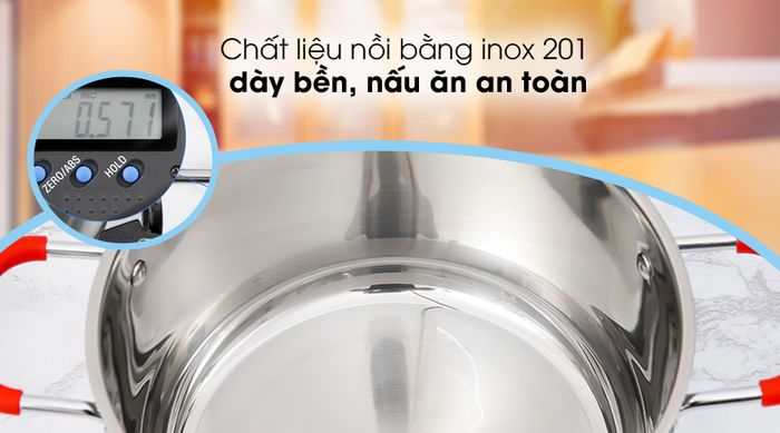 Bộ nồi xửng inox 5 đáy nắp kiếng 24cm Sunhouse SHG507-24 - Chất liệu nồi bằng inox 201 bền đẹp
