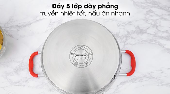Bộ nồi xửng inox 5 đáy nắp kiếng 24cm Sunhouse SHG507-24 - Đáy 5 lớp, dày phẳng