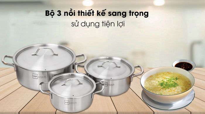 Bộ 3 nồi inox Fivestar HT Cook HT-06DN - Có kiểu dáng hiện đại