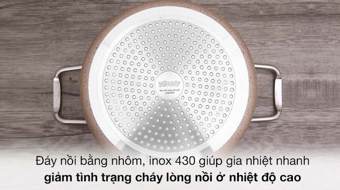 Đáy nồi nhôm, inox 430 - Nồi nhôm chống dính nắp kính 20cm Hommy NE008-20