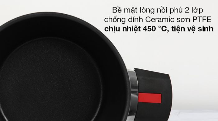 Nồi nhôm nắp kính 20cm Kims Cook NAB520 - Lòng nồi phủ 2 lớp chống dính Ceramic phủ sơn PTFE