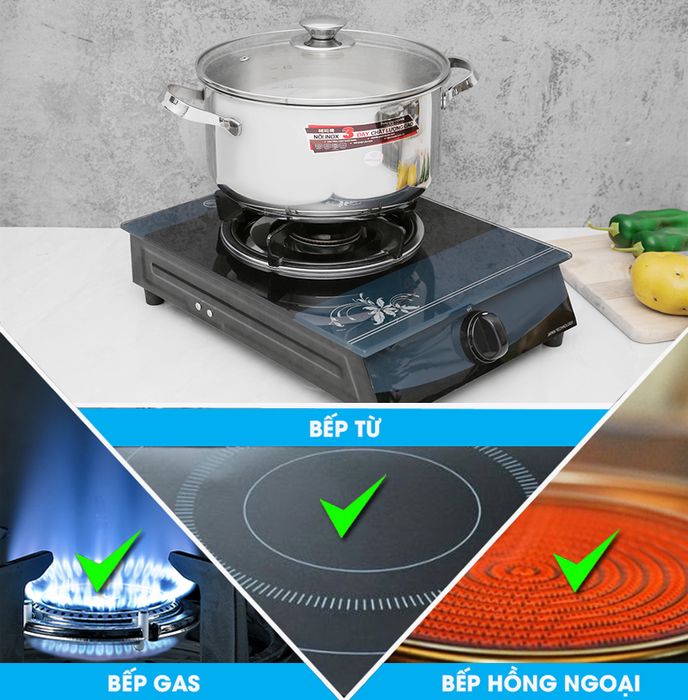 Nấu trên mọi loại bếp - Nồi inox 3 đáy 24cm Happycook N24-NMG