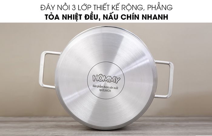 Đáy nồi Bộ 3 nồi inox 3 đáy nắp kiếng Hommy BE005