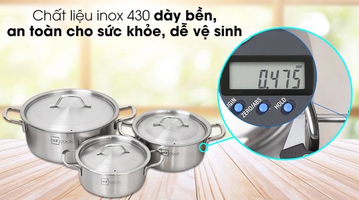 Bộ 3 nồi inox Fivestar HT Cook HT-06DN - Làm từ chất liệu inox 430 dày 0.475 mm