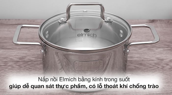 Bộ 3 cái nồi inox 3 đáy nắp kính Elmich Trimax XR EL-3843 - Nắp nồi