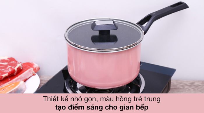 Quánh nhôm chống dính nắp kính 18cm Kims Cook EARM318H - Thiết kế nhỏ gọn