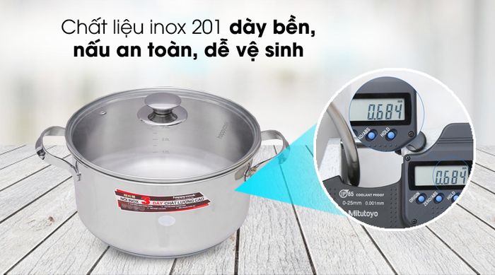 Bền tốt, nấu an toàn - Nồi inox 3 đáy 24cm Happycook N24-NMG
