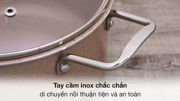 Tay cầm chắc chắn - Nồi nhôm chống dính nắp kính 20cm Hommy NE008-20